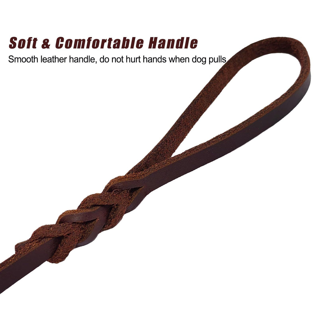 Dog Cowhide Traction Rope Head Layer Cowhide Small, Medium, and Large Dogs German Shepherd Dog Chain Genuine Leather Dog Traction Rope (red brown+copper hook 2.85M * 1.2CM)