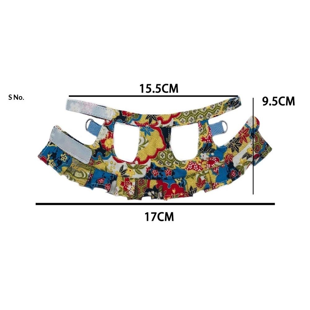 Squirrel Harness and Leash Set, Adjustable Flora Blue Printing, for Ferret, Squirrel, Dwarf Chinchilla, Guinea Pig, Fancy Rat（Flower color）S