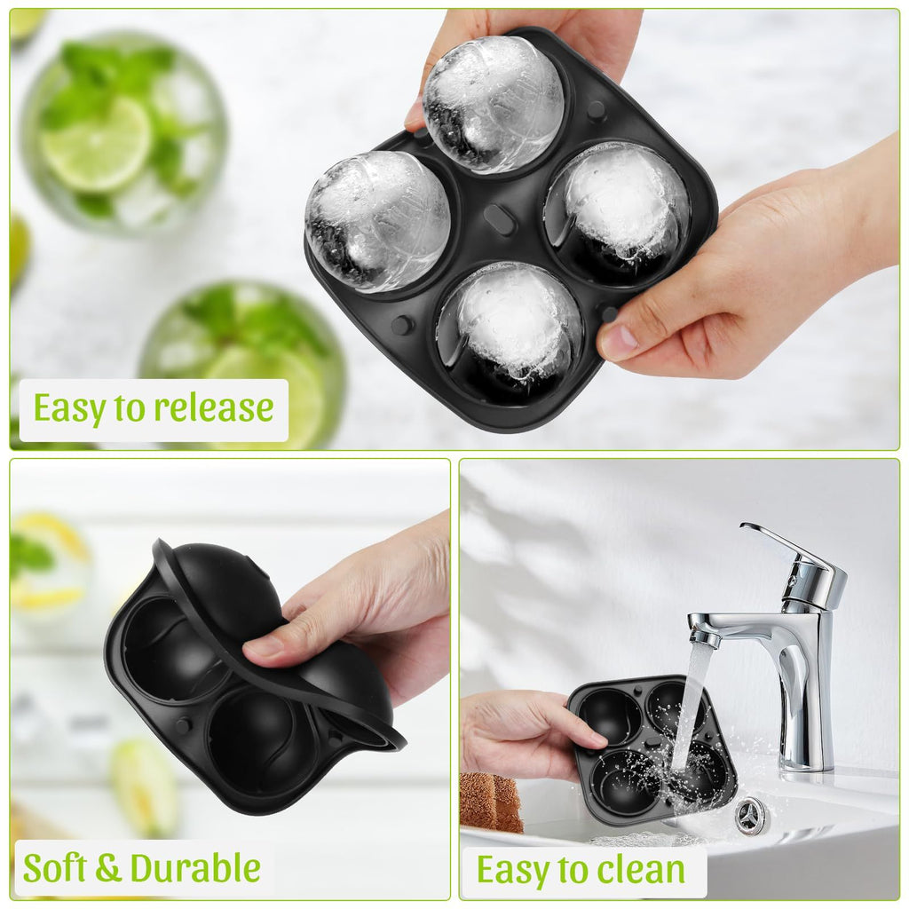 Spherical ice grid for household whiskey quick freezing ice hockey mold, easy to demold, food grade silicone ice grid（black）