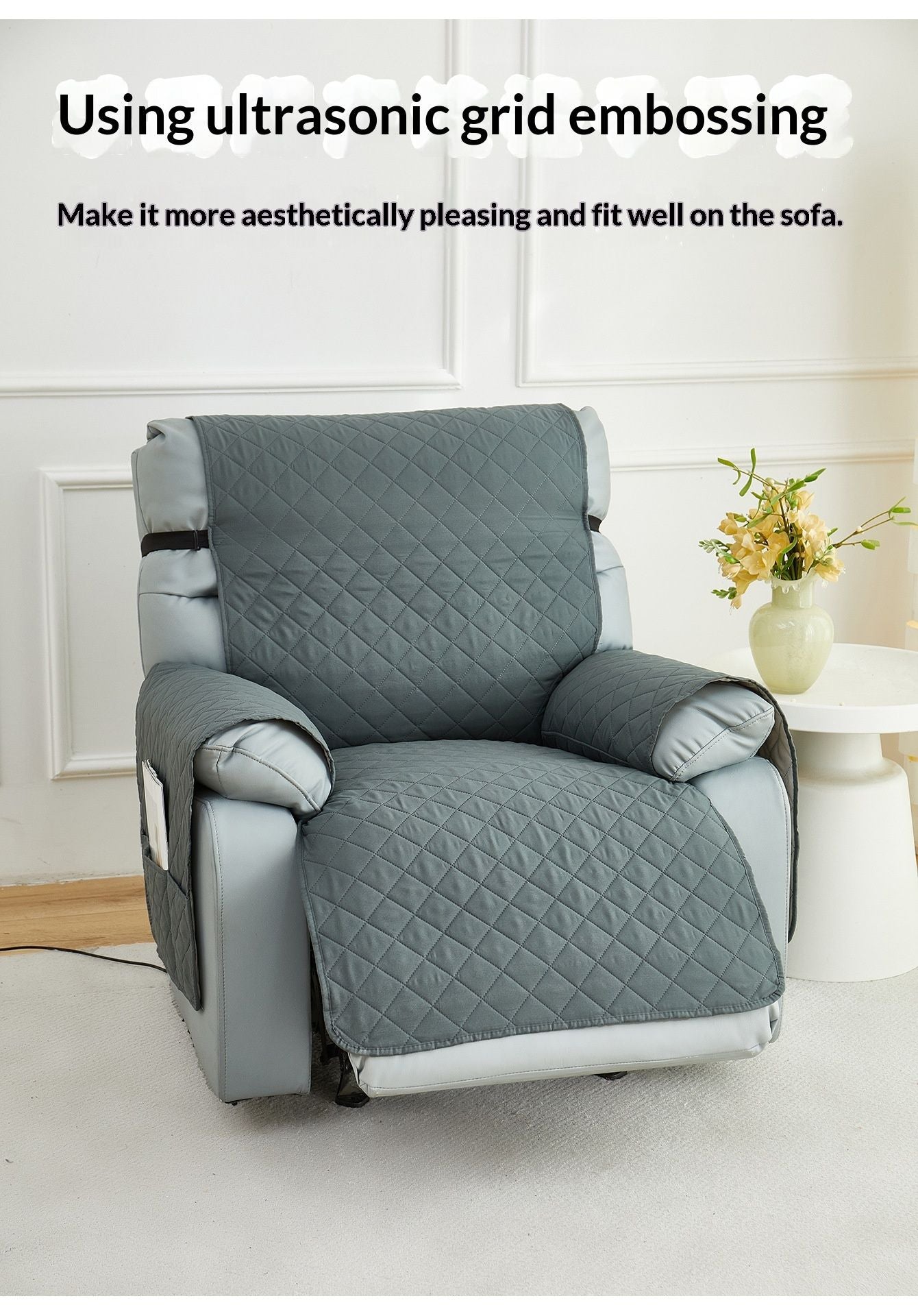 Waterproof Recliner Chair Cover,  Non Slip Recliner Cover with Pockets, Furniture Protector Washable Recliner Slipcovers for Pets, Kids (light gray, 1 Seat)
