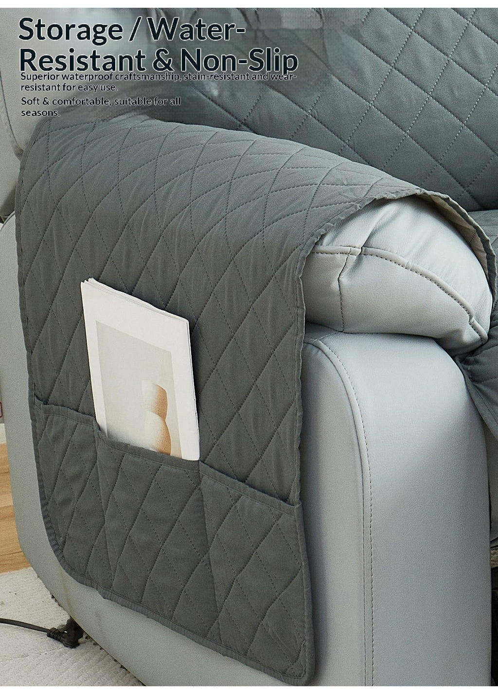 Waterproof Recliner Chair Cover,  Non Slip Recliner Cover with Pockets, Furniture Protector Washable Recliner Slipcovers for Pets, Kids (light gray, 1 Seat)