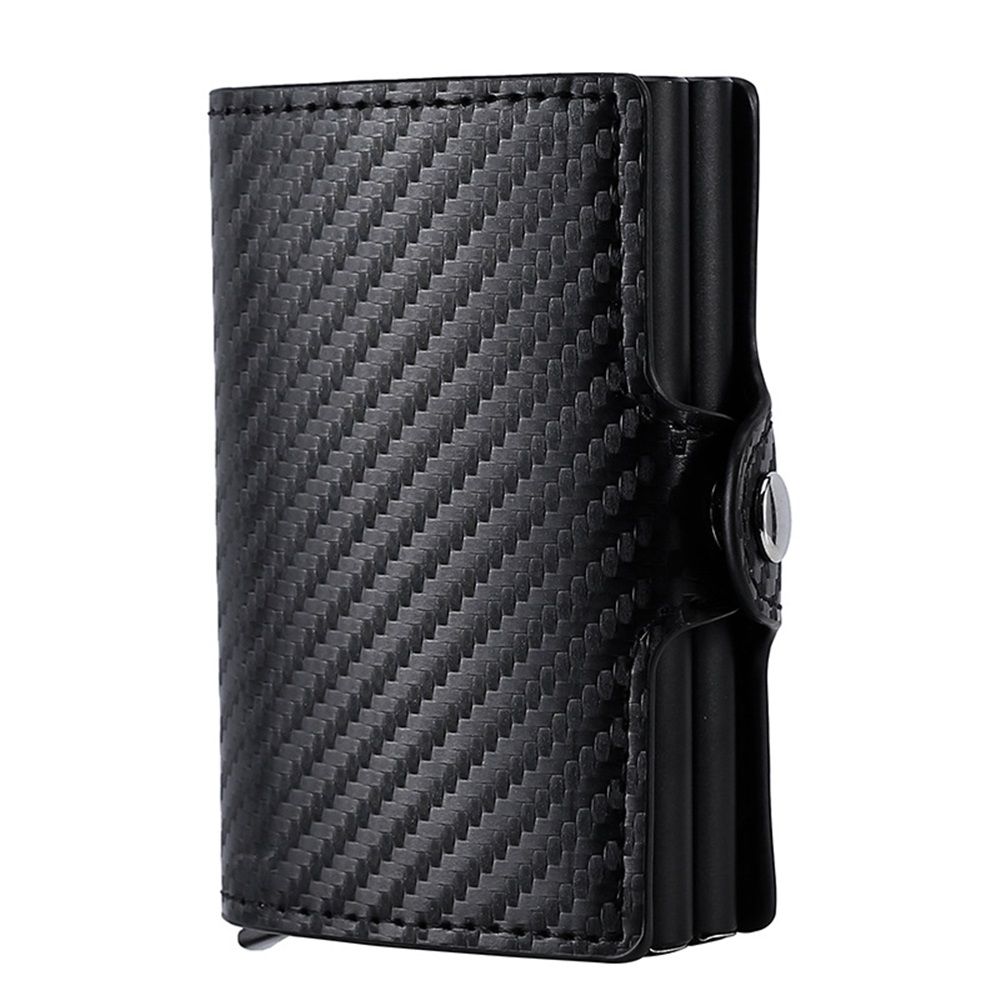 Men's wallet, ultra-thin RFID shielded wallet, wear-resistant PU automatic pop-up card holder, cash slot gift box(Carbon)