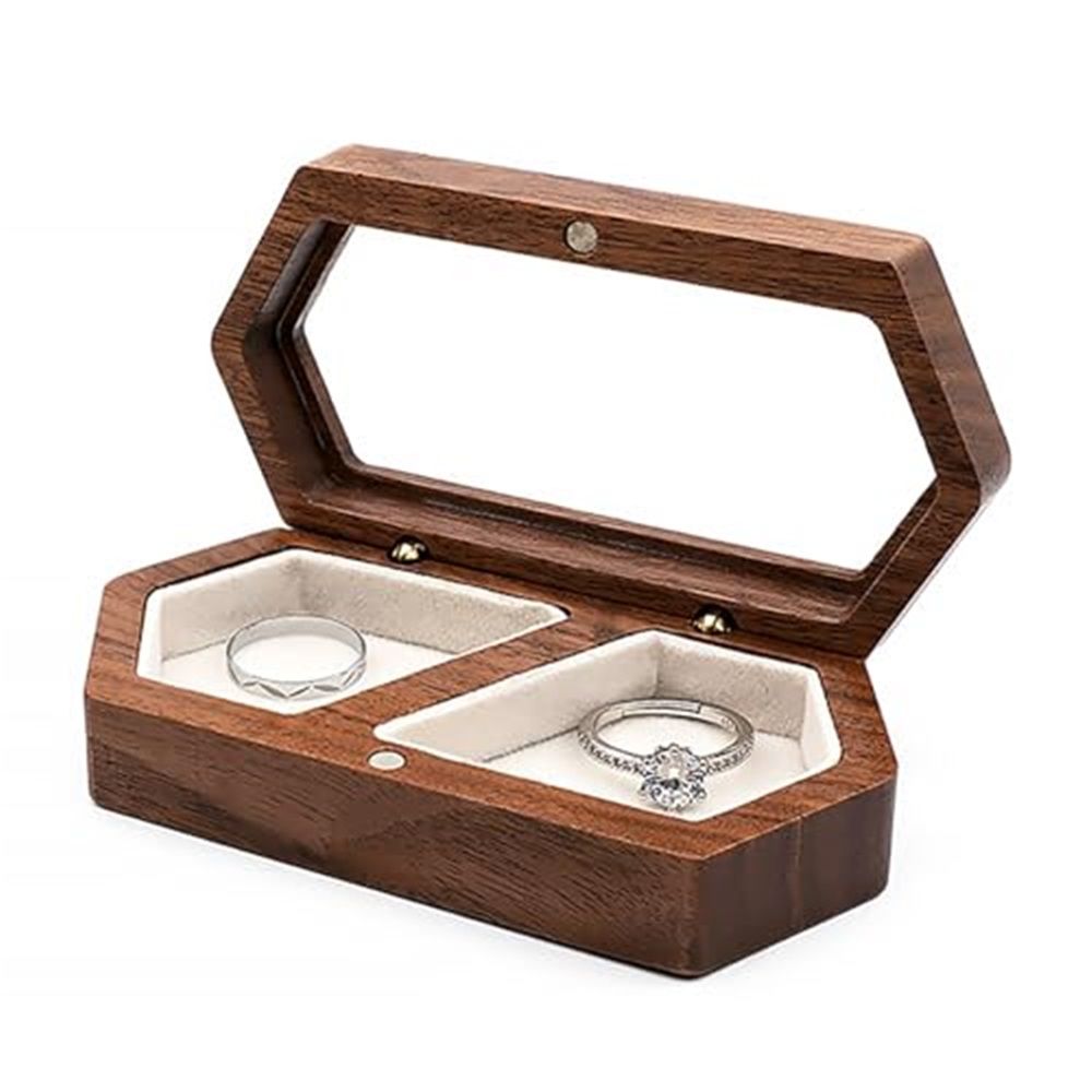 Wooden ring box, couple engagement ring box, wedding box, double slot white small jewelry box, earrings, bracelets, necklaces (white)does not include a ring