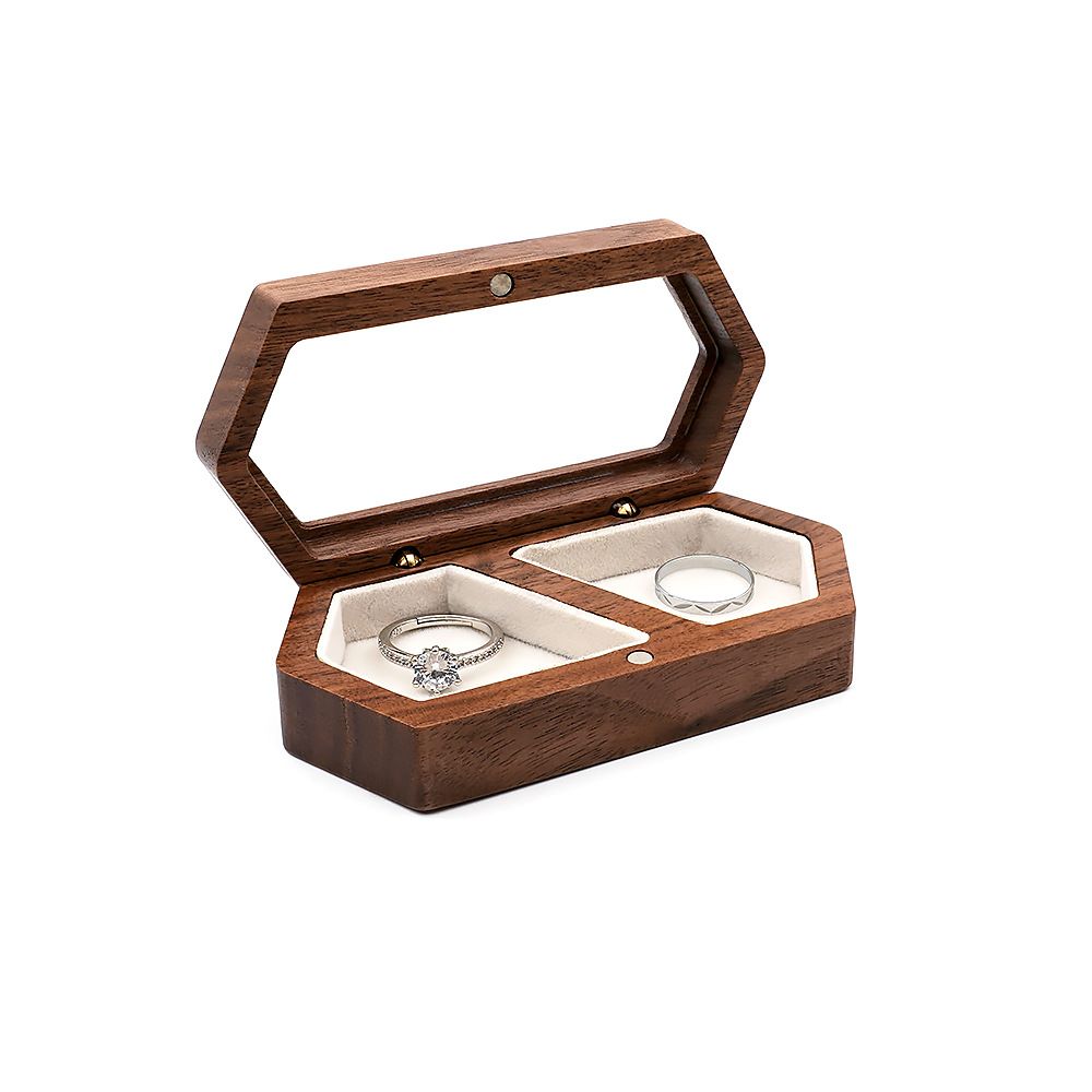 Wooden ring box, couple engagement ring box, wedding box, double slot white small jewelry box, earrings, bracelets, necklaces (white)does not include a ring