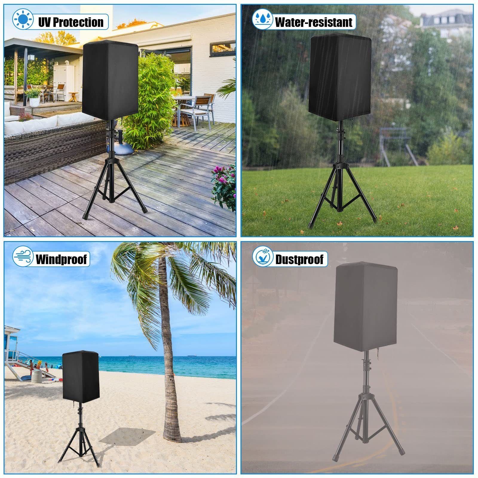 Outdoor Speaker Covers UV Protection Water Resistant Dustproof 210D Oxford Cloth Dustproof and waterproof bottom with a drawstring(Black 42*38*67cm)