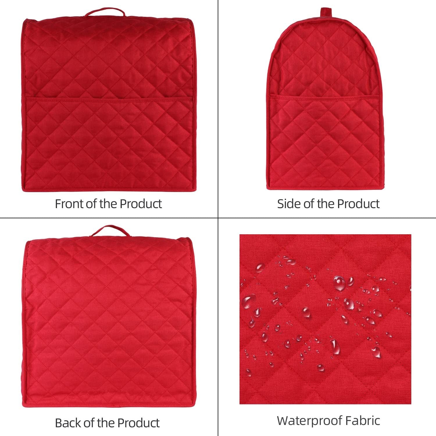 Stand Mixer Dust Proof Cover, Kitchen Mixer Accessories with Pockets and Handle, Waterproof(Red)