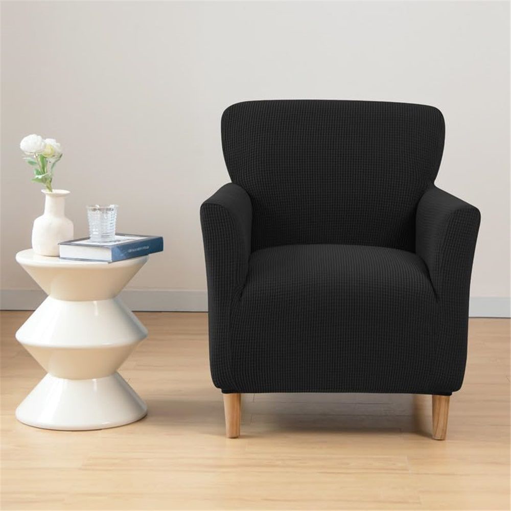 Stretch Chair Covers Banquet Armchair Slipcovers Knitted Armchair Sofa Covers Chair Slipcover Anti-Slip Furniture Protector for Living Room Friendly for Kids Pets (Black)