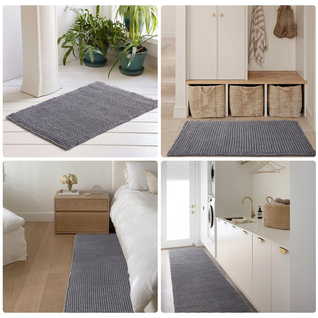 Waffle Bath Mat, Boho Bathroom Rugs Non Slip Washable Super Absorbent Quick Dry Bath Mat Farmhouse Bathroom Decor,  Grey 43x61cm