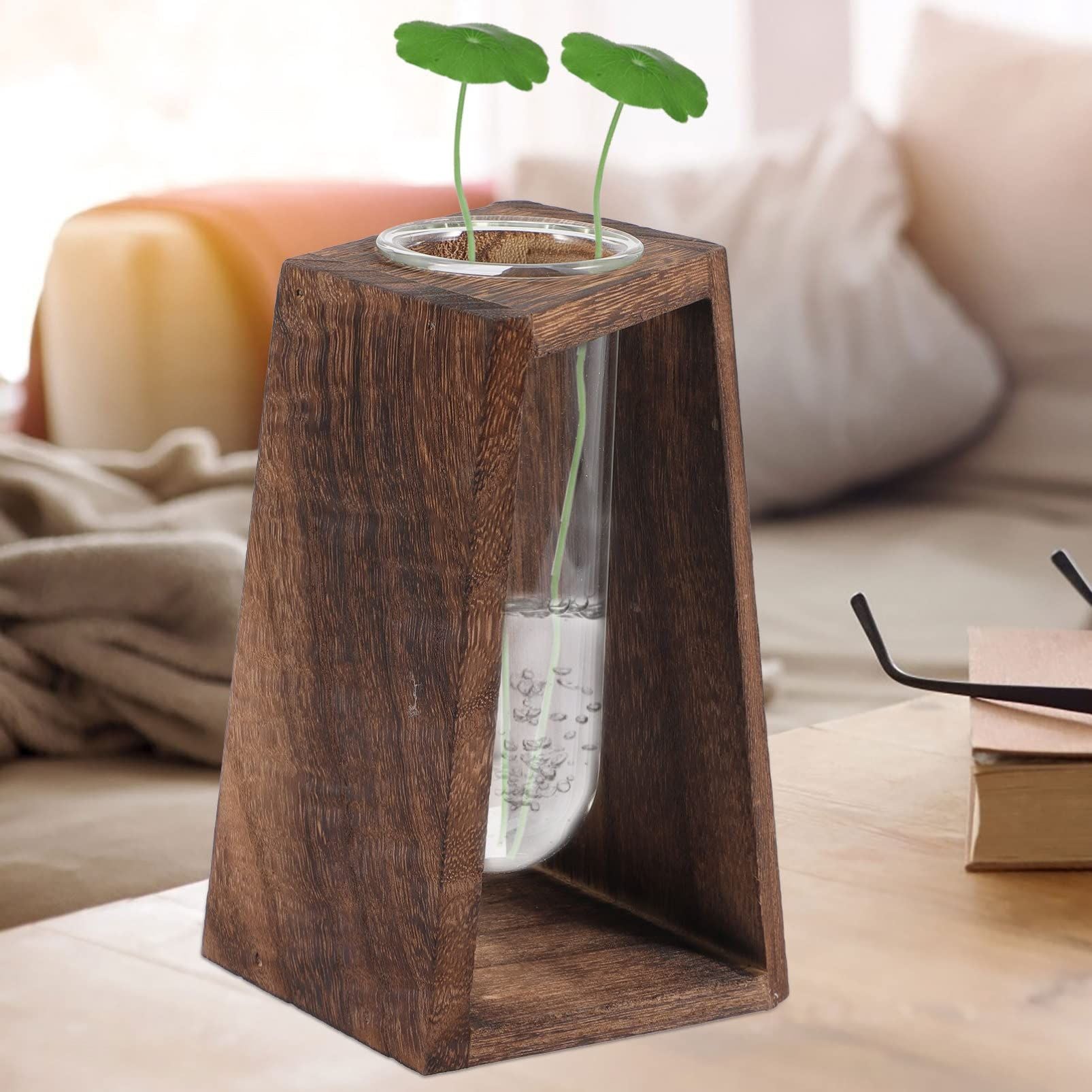 Wooden Frame Test Tube Glass Creative Hydroponic Decorative Ornaments/Flower Arrangement Dried Flower Decoration vintage color