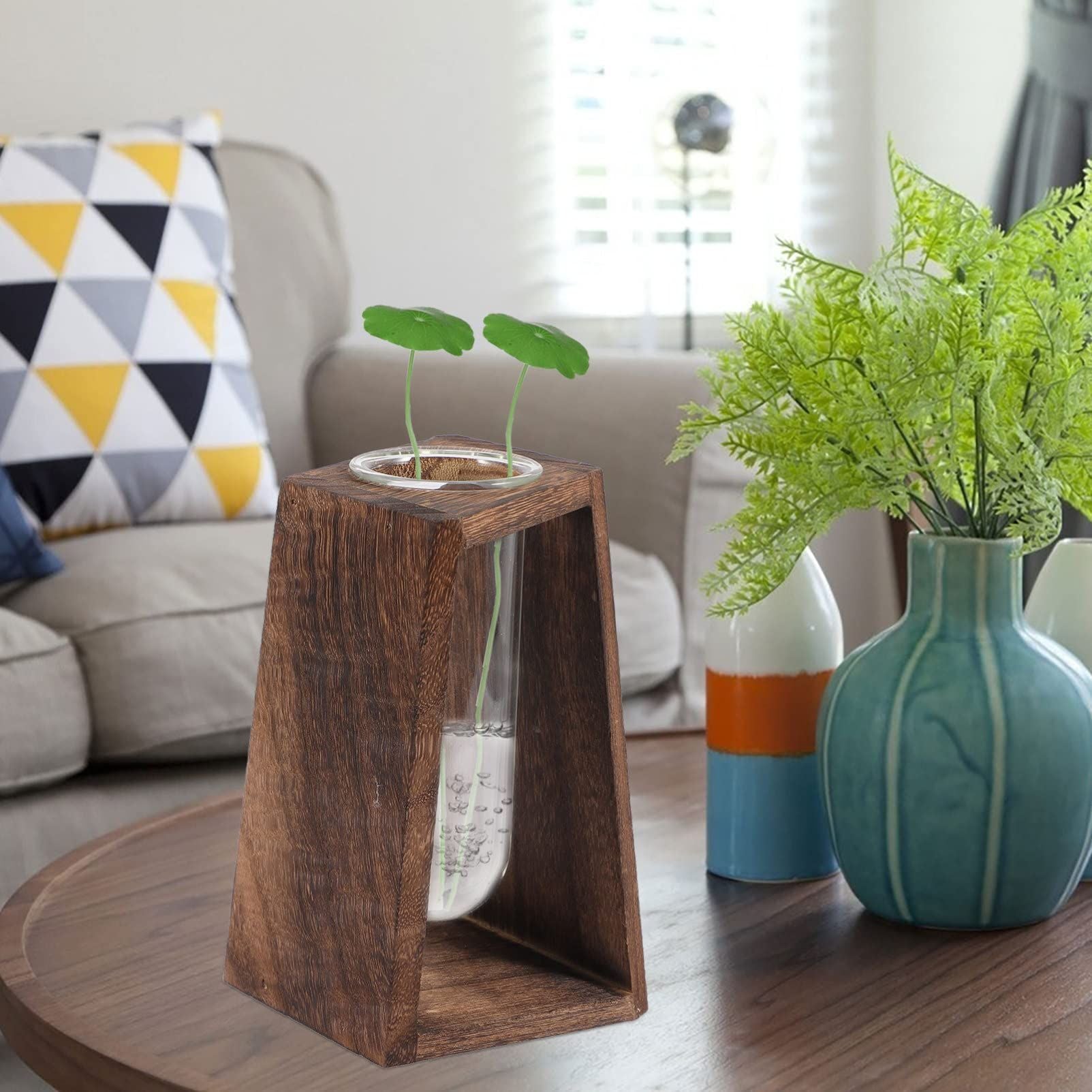 Wooden Frame Test Tube Glass Creative Hydroponic Decorative Ornaments/Flower Arrangement Dried Flower Decoration vintage color