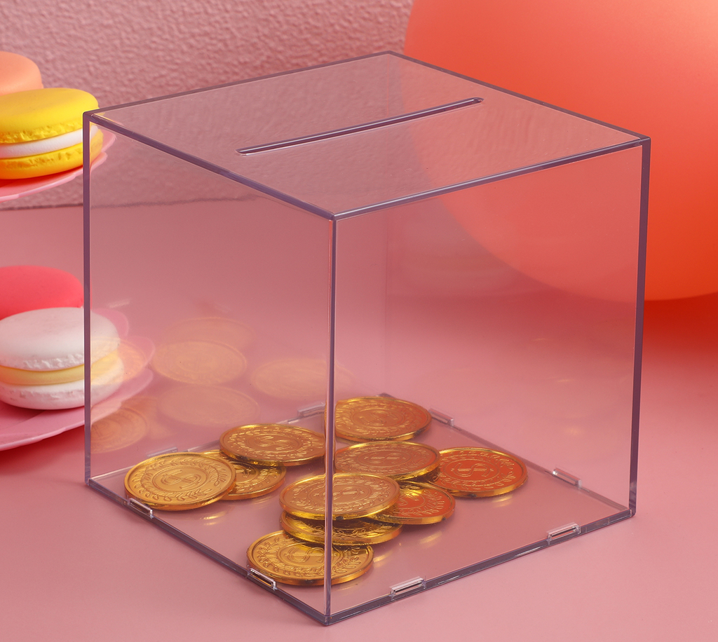 Clear Piggy Bank for Adults, Clear Acrylic, Money Tip Change Box to Help Budget and Save, Unopenable Savings Coin Money Jar Box for Adults(Square small size 12 * 12cm)