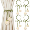 4 Pack Boho Handmade Flower Curtain Tiebacks Curtain Holdbacks - No Drill Rope Curtain Holder, Drapery Holdback Decorative Pull Backs for Nursery & Bedroom Decor (2, Lily of The Valley)