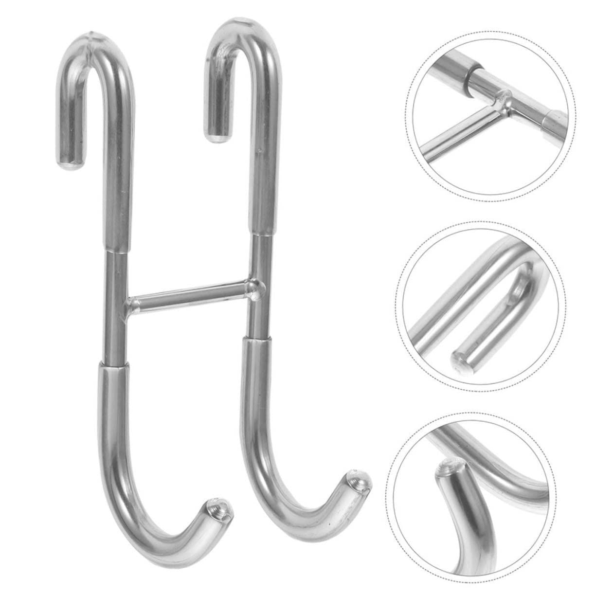 Over Shower Glass Door Hook, 2 Pack Silver 304 Stainless Steel Extended Shower Door Hooks, Bathroom Frameless Drilling-Free Hanger, Double Side Towel Hooks, for Bathing Suits,