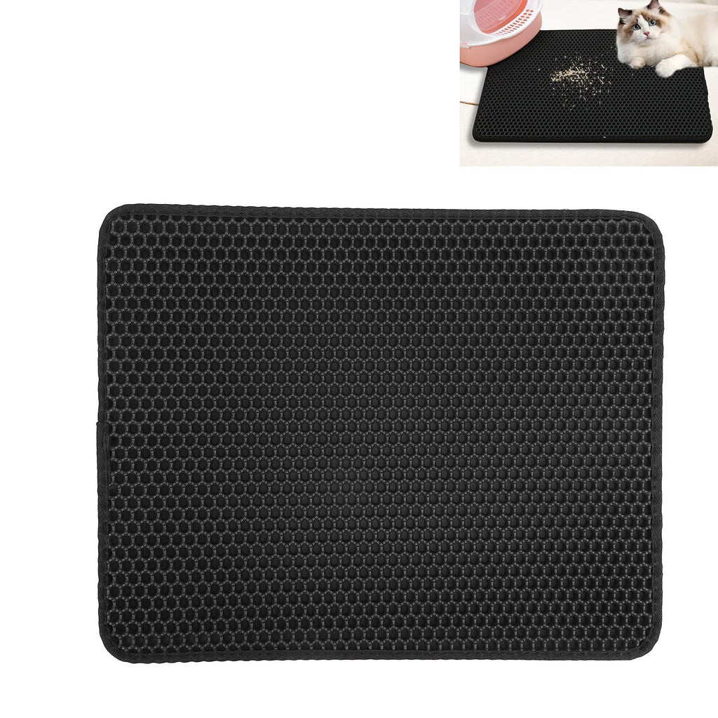 Cat Litter Mat,Double Layer Honeycomb Cat Litter Trapping Mat, Non Slip Waterproof Urine Proof Cat Litter Box Mat for Floor, Kitty Litter Rug, Cat Supplies, Black 30*30cm