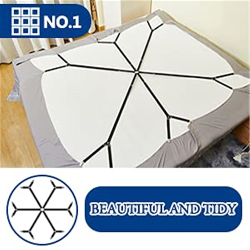 2pcs Sheet Clips,Under Mattress Bed/Fitted Sheet Fastener,Long Strap Clip Bands,6 sides with 12 black clips(Black)