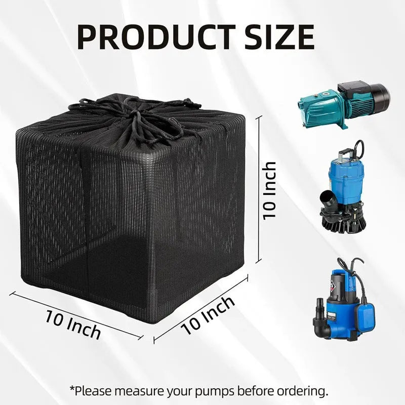 Pond Filter Bag, Pump Barrier Bag, Anti-Clogging Cube Filter Box, Black Media Bag Pump Mesh Bag for Outdoor Water Fish Ponds(10 inch)