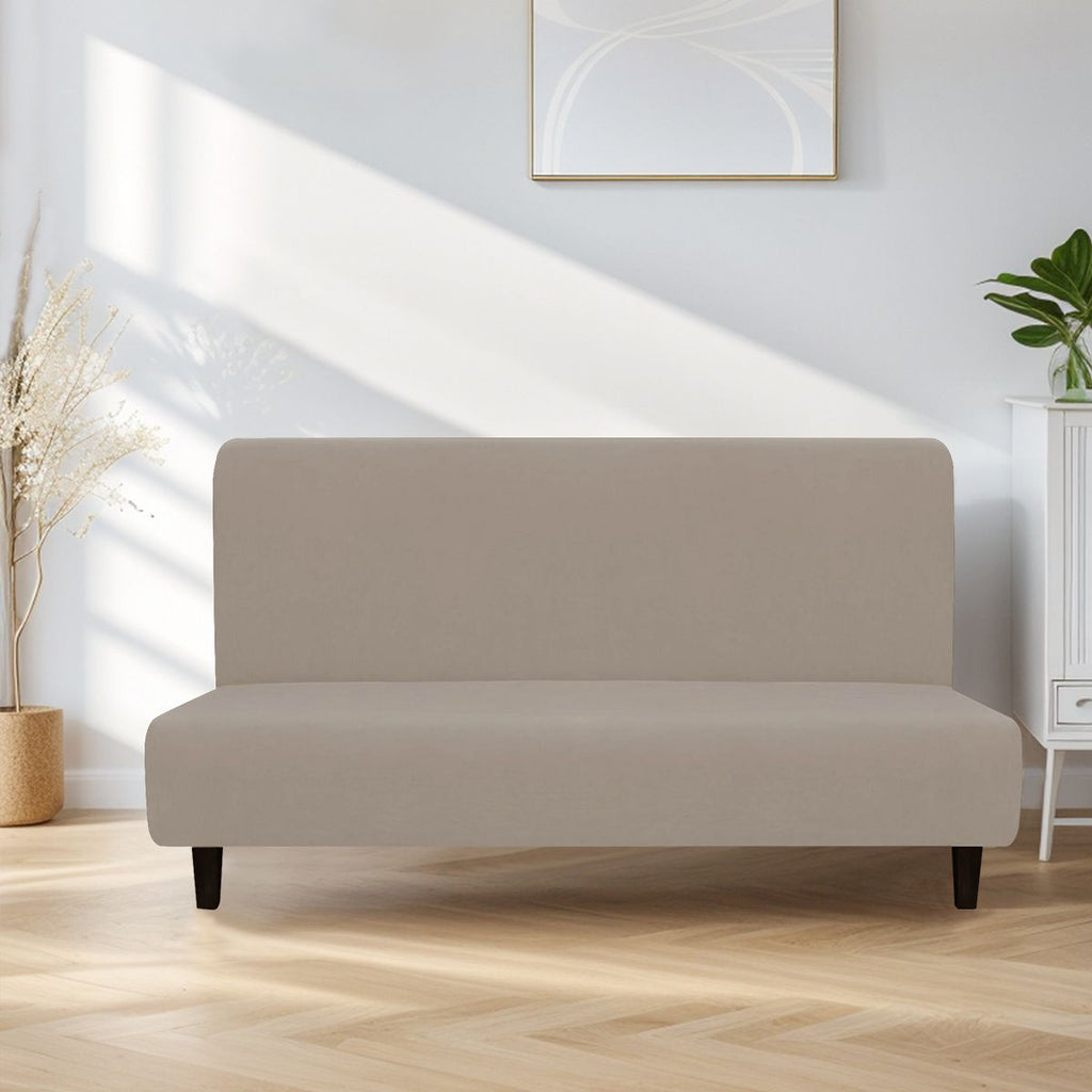 Stretch  Queen Size Couch Cover Sofa Bed Cover Furniture Protector with Elastic Bottom, Elastic waterproof milk silk armless sofa cover universal folding sofa bed cover（Shallow Mocha）