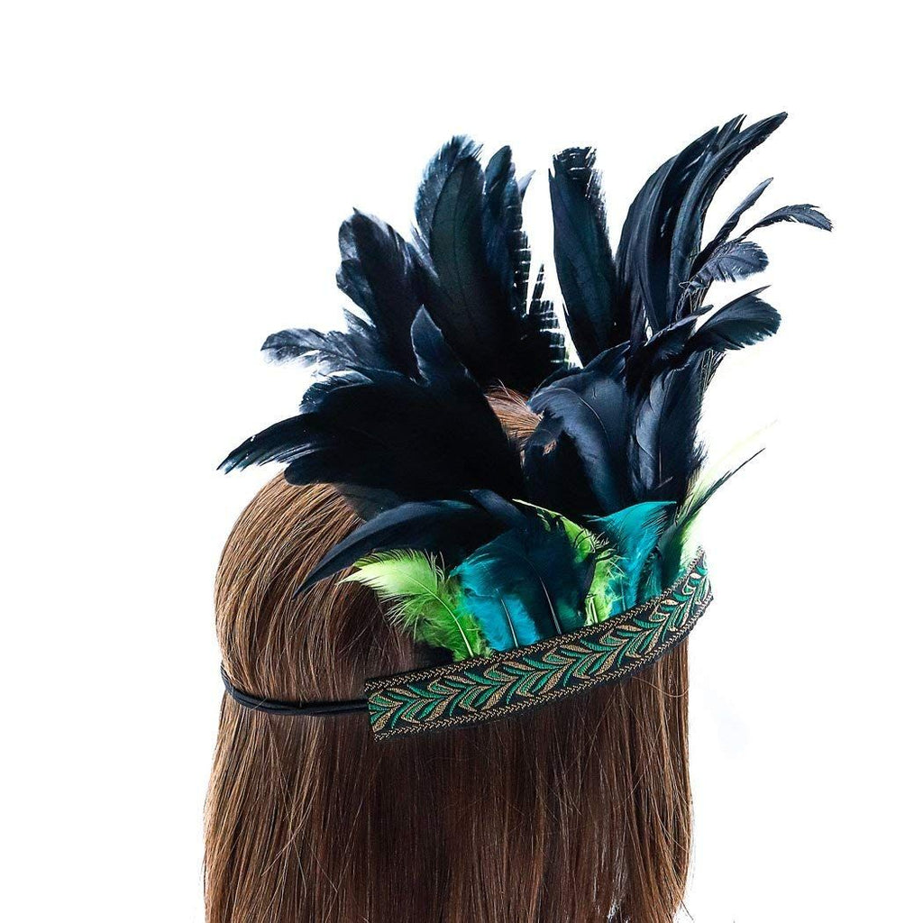 Peacock Feather Fascinator Decorative Feather Headpiece Crown Headdress Costume Halloween Headband for Party（adult version）