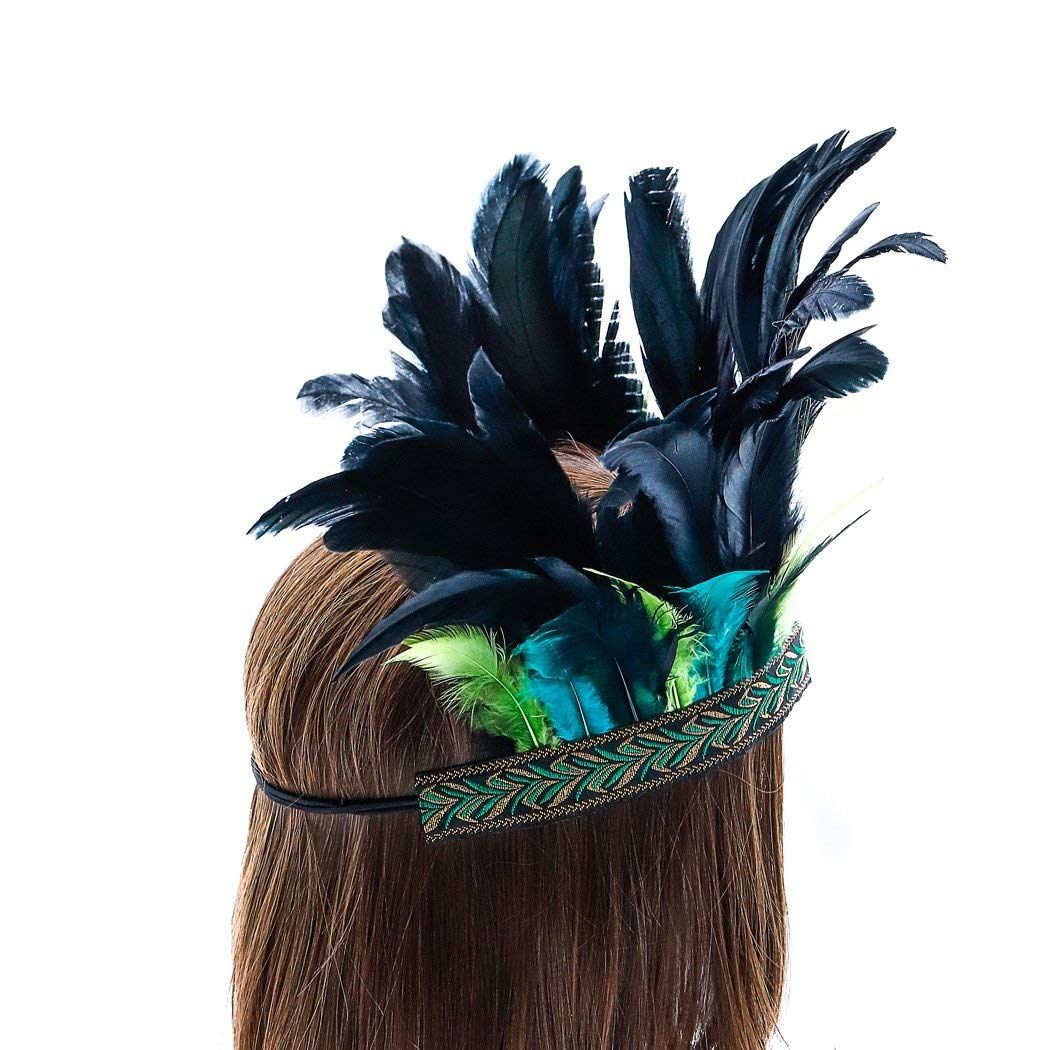 Peacock Feather Fascinator Decorative Feather Headpiece Crown Headdress Costume Halloween Headband for Party（adult version）