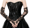 Women's Long Lace Fingerless Gloves Sheer Mesh Tulle Elbow Length Gloves for Bridal Wedding Party Prom Dance Opera（black）