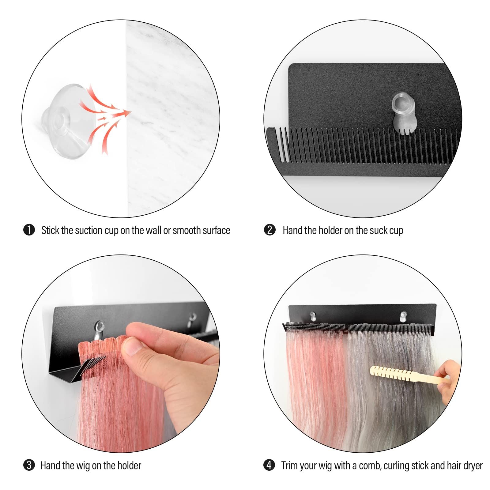 Hair Extension Holder for Styling Hair Stands Stainless Steel Hair Extension Display Hair Hanger Tool for Washing, Coloring and Blow-Drying of Weft, Clip-In, Tape-In Extensions (Black)