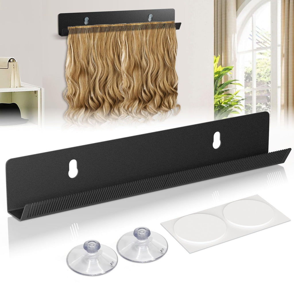 Hair Extension Holder for Styling Hair Stands Stainless Steel Hair Extension Display Hair Hanger Tool for Washing, Coloring and Blow-Drying of Weft, Clip-In, Tape-In Extensions (Black)