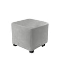 Stretch Cover Velvet Small  Square Footstool Cover Pouffe Protector Covers, for Square Leather/Fabric  Footstool,（light gray M）