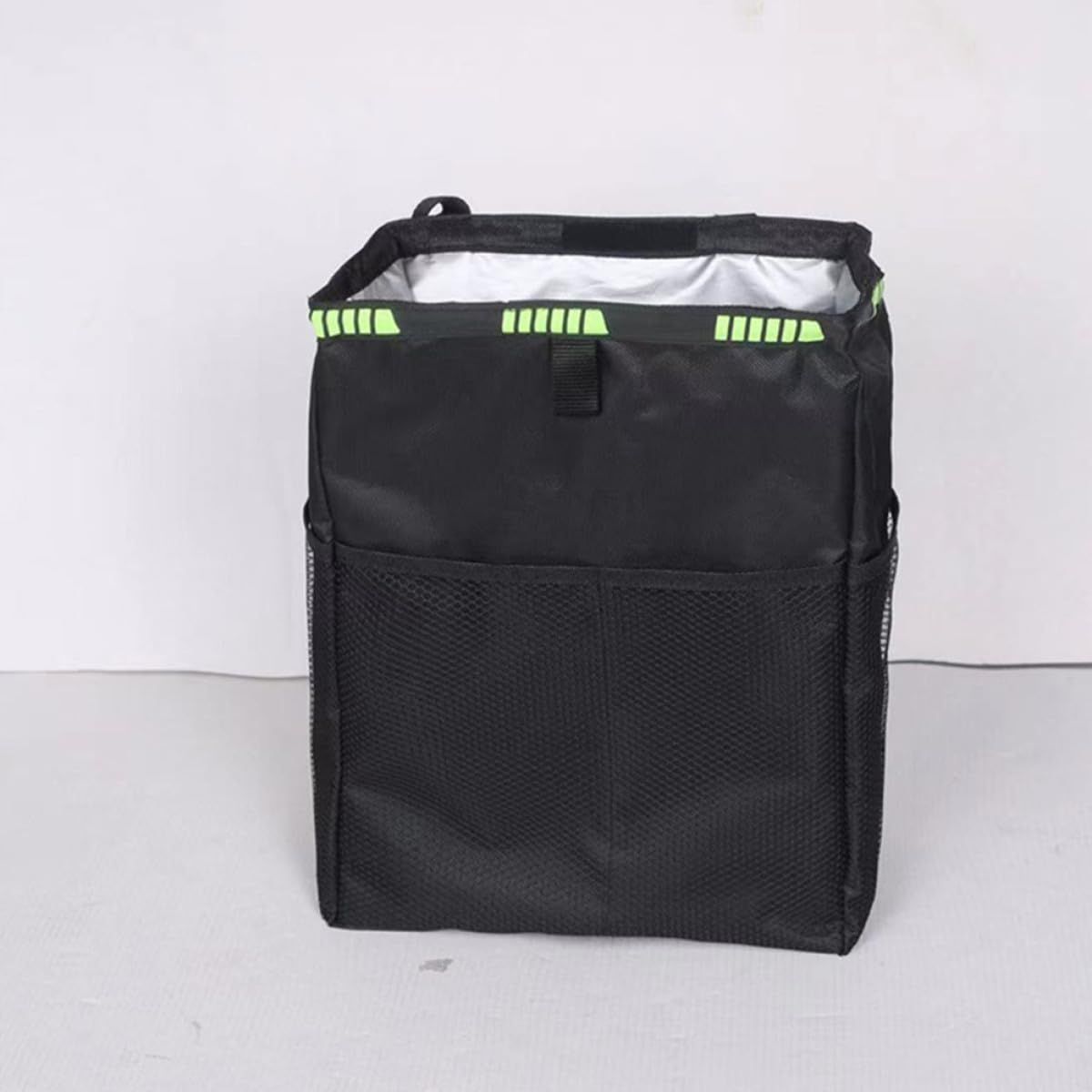 2pcs Hanging Car Trash Can with Storage Pockets, Waterproof Leakproof Oxford Auto Garbage Bag, Multi-Use Organizer for Outdoor Traveling,Home (Black printed green ribbon)
