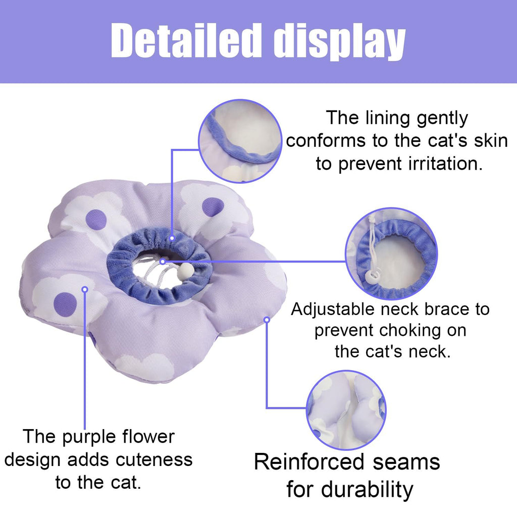 Cat Cone Collar,Cute Waterproof Cat Recovery Collar,Anti-Bite Lick Wound Healing Safety Elizabethan e Collar for Cats,Purple Flower All-Season Style(S)