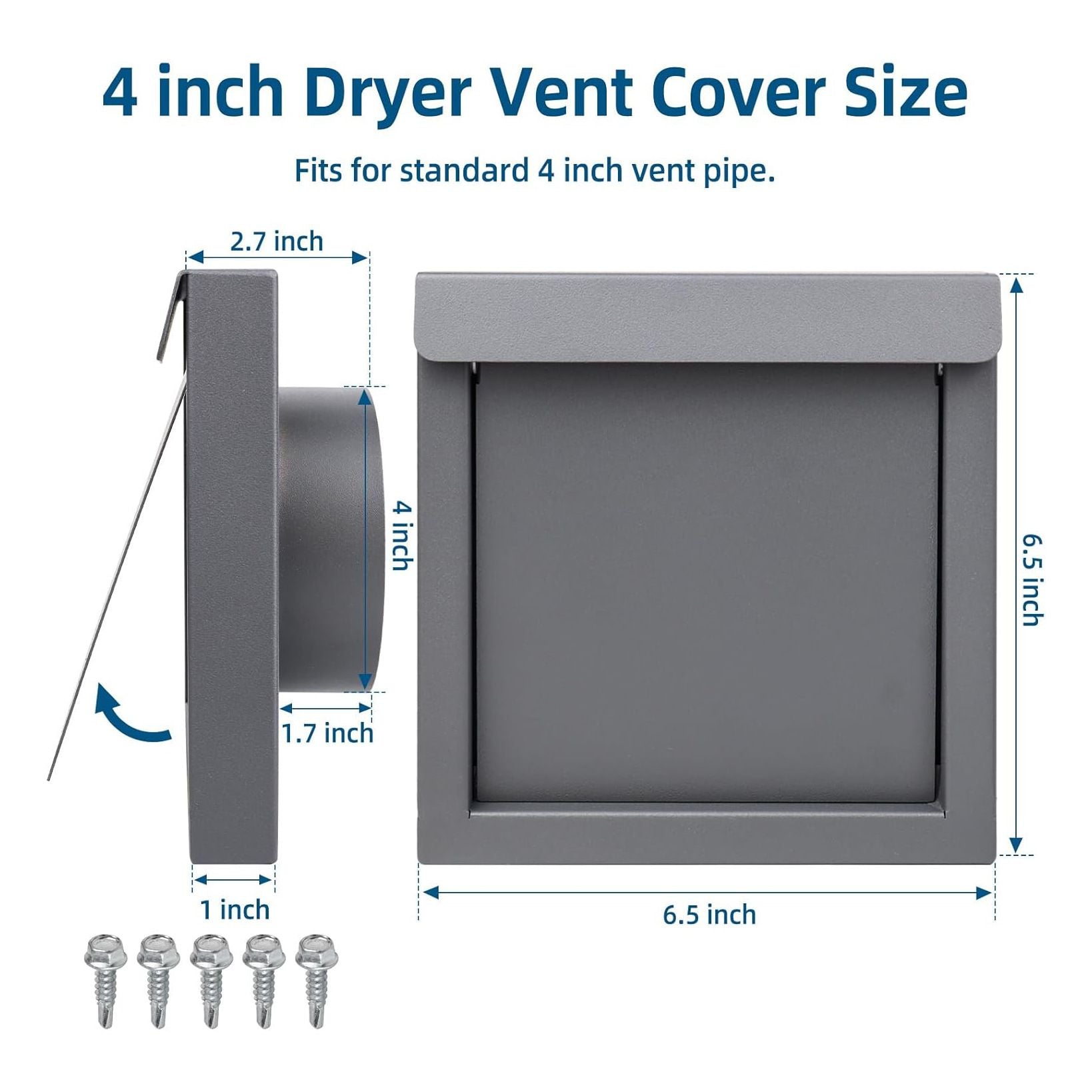 Dryer Vent Cover 4 Inch Galvanized Steel with Silicone Pad for Energy Saving Noise Reduction and Animal Proof Seal for Bathroom Exhaust Wall Vents