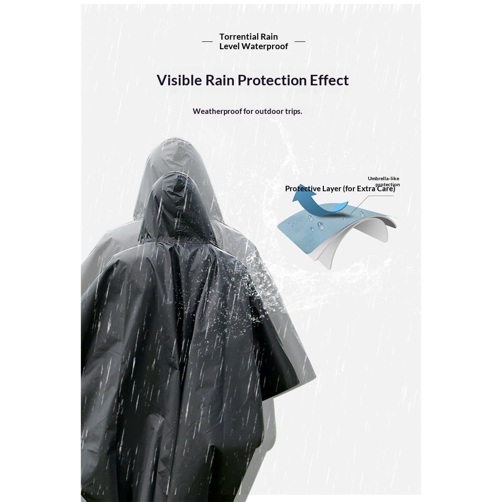 Hooded Rain Poncho for Adult with Pocket, Waterproof Lightweight Unisex Raincoat for Hiking Camping Emergency（black）