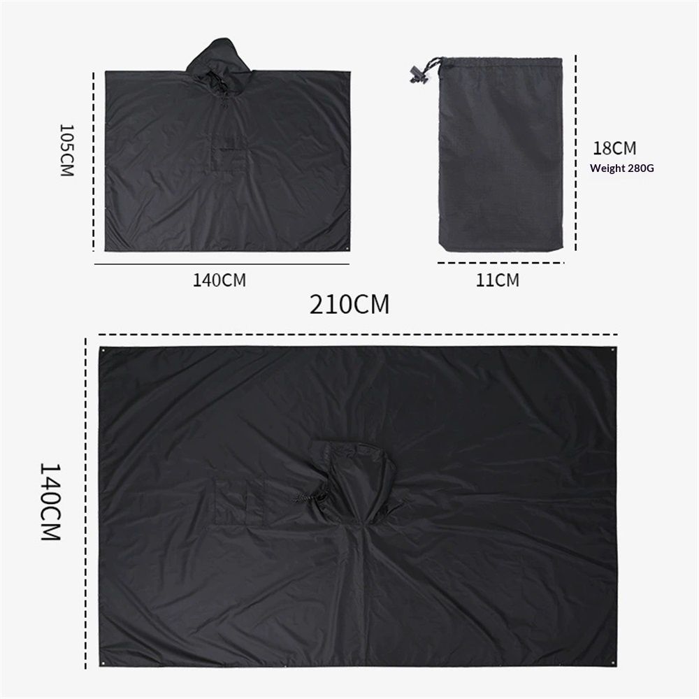 Hooded Rain Poncho for Adult with Pocket, Waterproof Lightweight Unisex Raincoat for Hiking Camping Emergency（black）