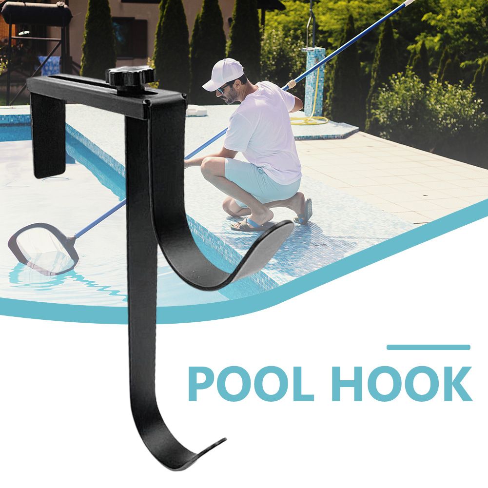 Heavy Duty Pool Pole Hangers - Adjustable Hooks for Poles, Hoses, Skimmers - Black Fence Hooks for Hanging Swimming Pool Accessories - Garden Tools (2 Pack)