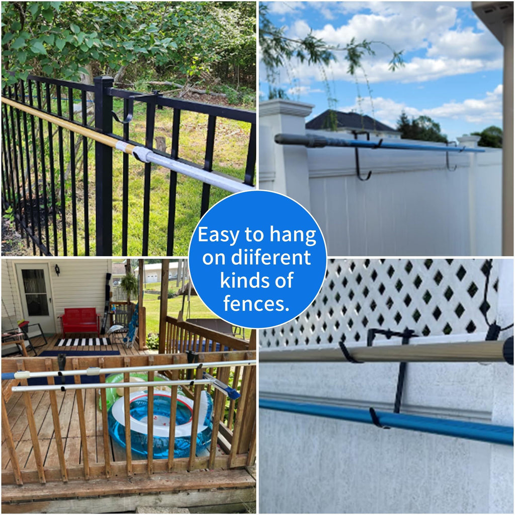 Heavy Duty Pool Pole Hangers - Adjustable Hooks for Poles, Hoses, Skimmers - Black Fence Hooks for Hanging Swimming Pool Accessories - Garden Tools (2 Pack)
