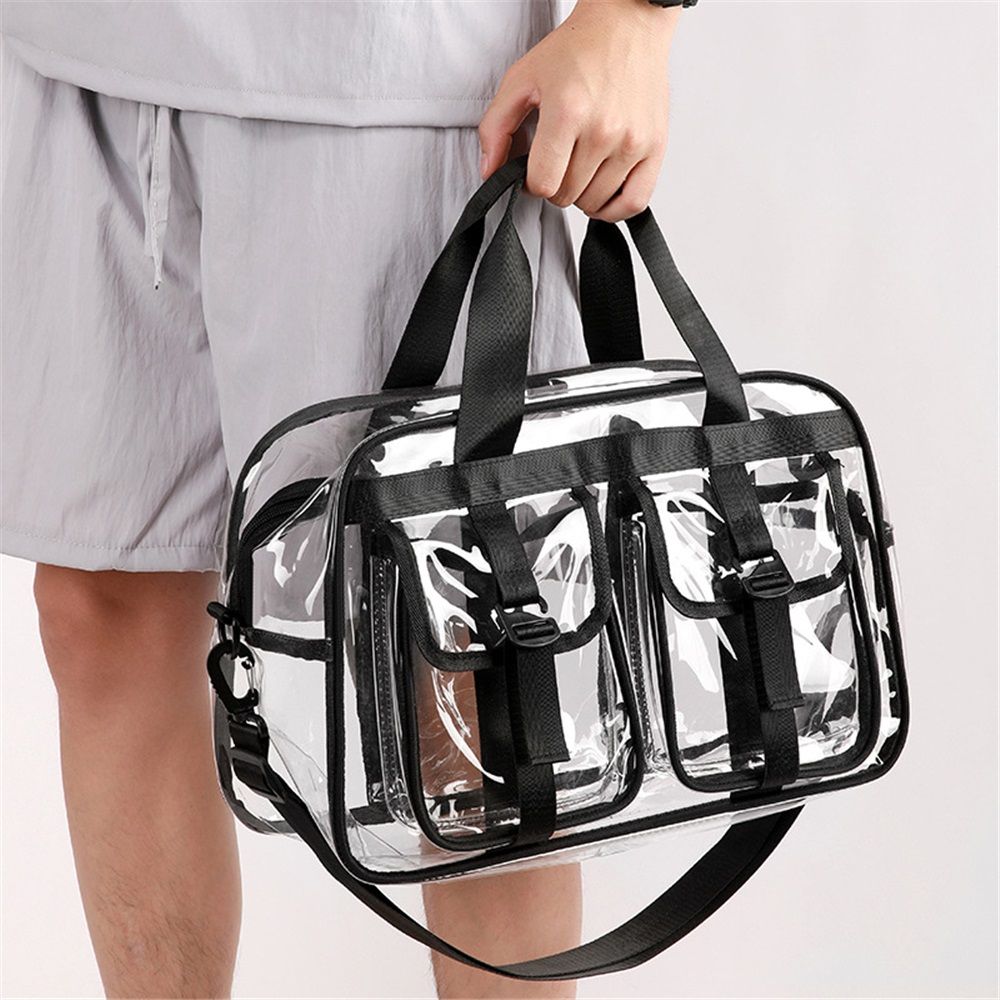 Large Clear Tote Bag for Duffle, Clear Beach Bag for Travel Work, Big Transparent See Through Plastic Bags for Gym Toiletry Makeup Organizer（black）