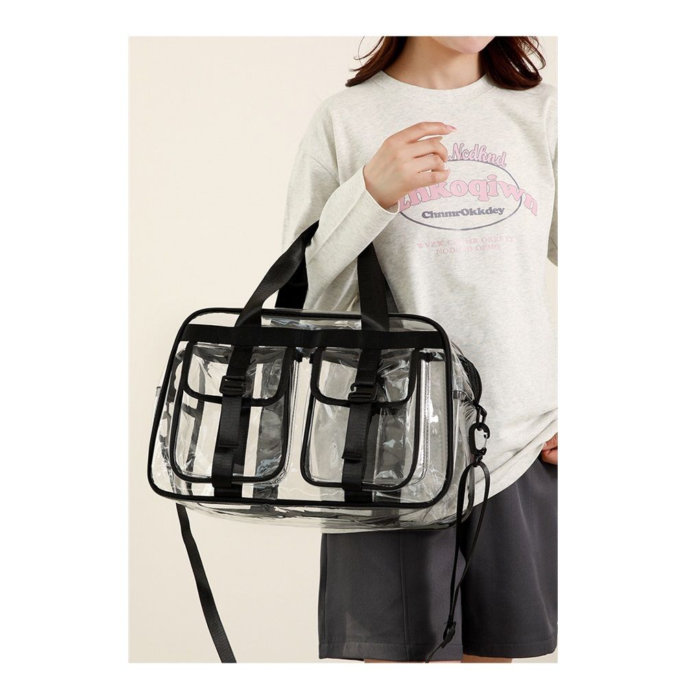 Large Clear Tote Bag for Duffle, Clear Beach Bag for Travel Work, Big Transparent See Through Plastic Bags for Gym Toiletry Makeup Organizer（black）