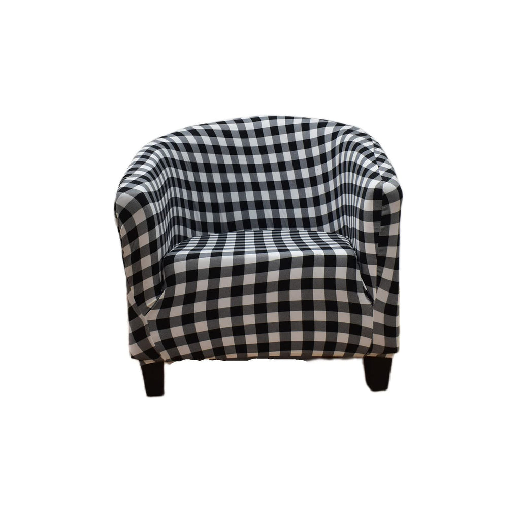 1 Piece Stretch Black/White Barrel Chair Slipcovers with Arms, Round Soft Armchair Sofa Cover Removable Couch Furniture Protector for Bar Living Room Bedroom Hotel Counter