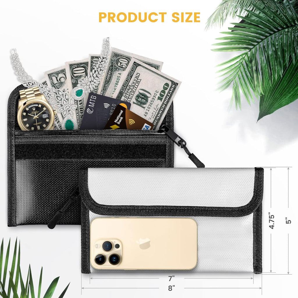 Fireproof Bag (8 x 5 inches) 5200℉ Heat Insulated, Fireproof Money Bag with Zipper for Cash (2-Pack  Black, white)