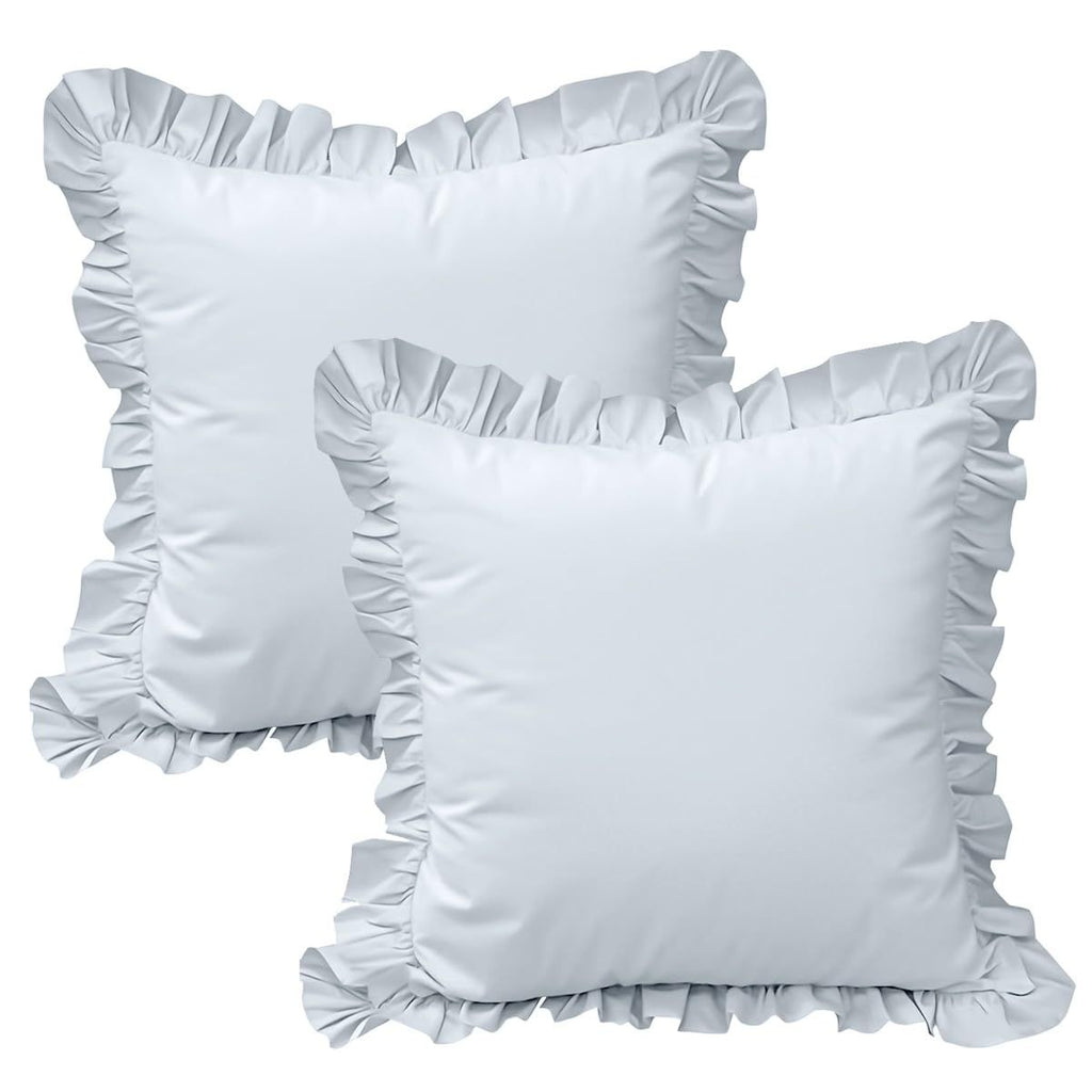 A set of two light blue pleated European style pillowcases, chic farmhouse European style pillowcases, retro super soft and breathable, suitable for bedrooms