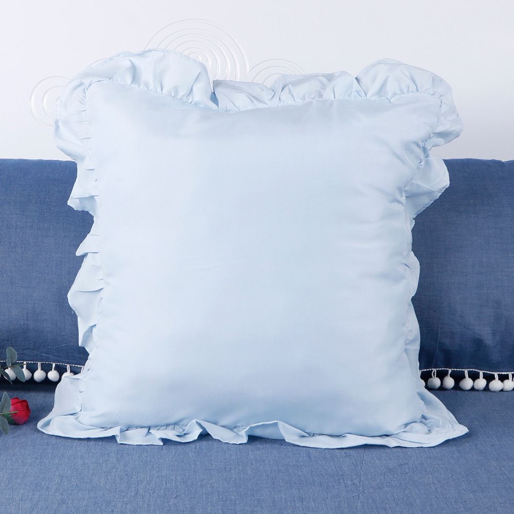 A set of two light blue pleated European style pillowcases, chic farmhouse European style pillowcases, retro super soft and breathable, suitable for bedrooms