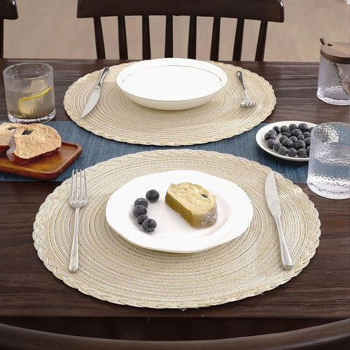 38cm Round Braided Placemats Set of 4, Washable Heat Resistant Circle Boho Place Mats for Kitchen Dining Table -（beige）