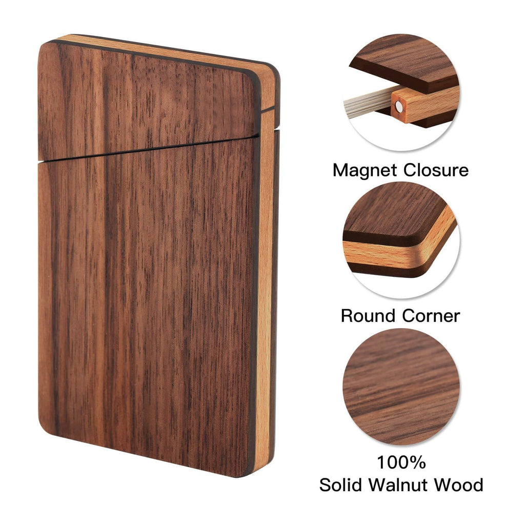 Wood Business Card Holder Wooden Magnetic Business Card Case Portable Simple (Black Walnut)