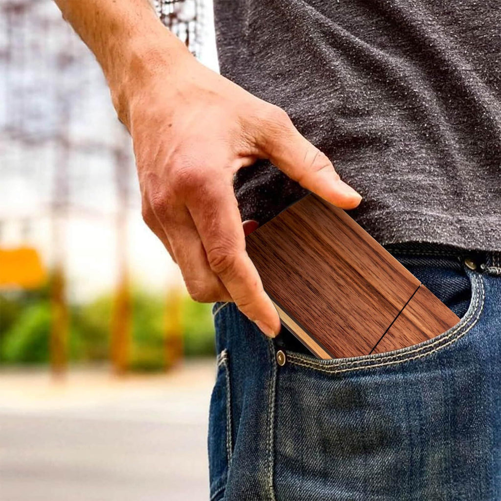 Wood Business Card Holder Wooden Magnetic Business Card Case Portable Simple (Black Walnut)