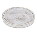 Rustic Wooden Tray Candle Holder - Round Wood Decorative Pillar Candle Tray for Coffee Table Farmhouse Kitchen Countertop Organizer Home Decor Wedding Centerpiece, Distressed White