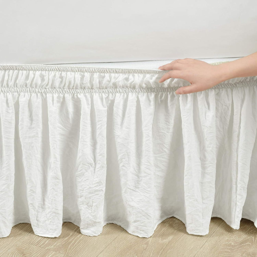 Ruffle Elastic Bed Skirt Detachable - Dustproof Ruffle - Machine Washable Elastic Band Bed Skirt (White)