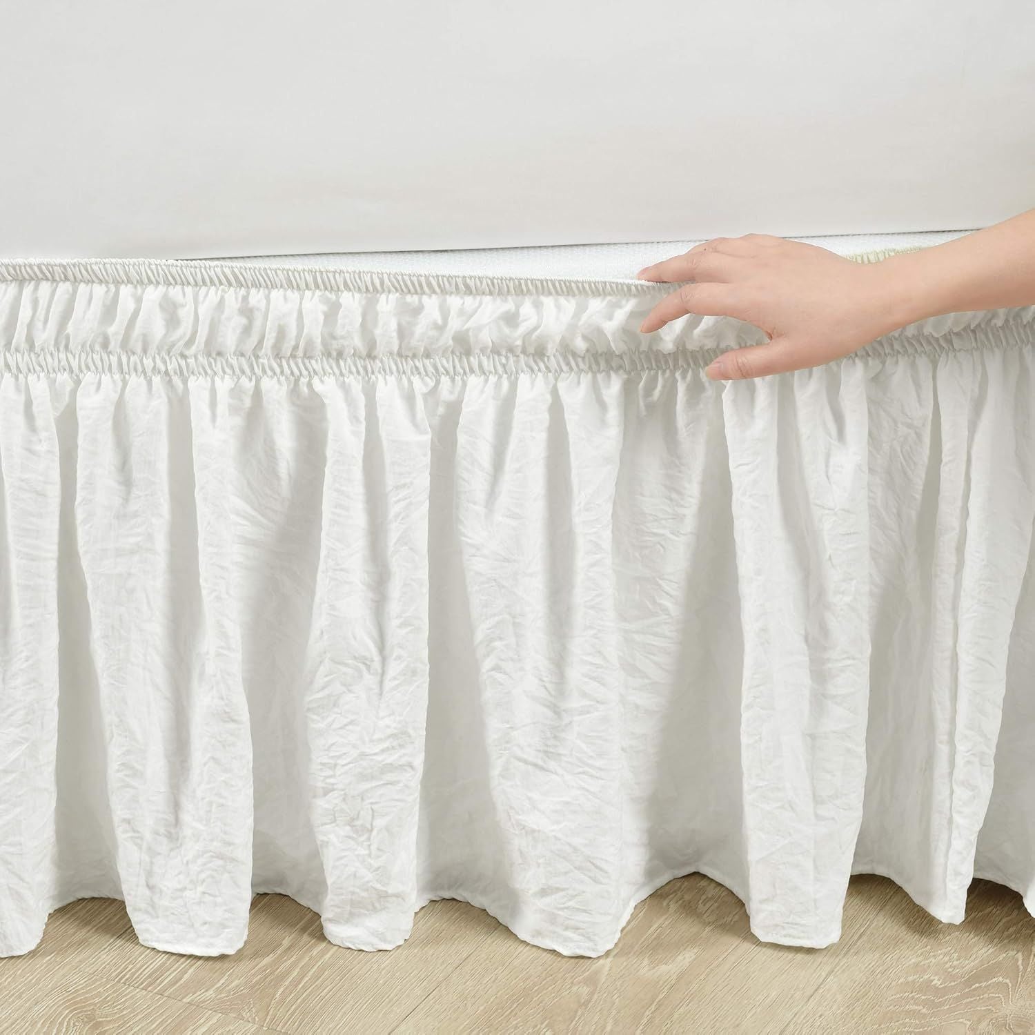 Ruffle Elastic Bed Skirt Detachable - Dustproof Ruffle - Machine Washable Elastic Band Bed Skirt (White)