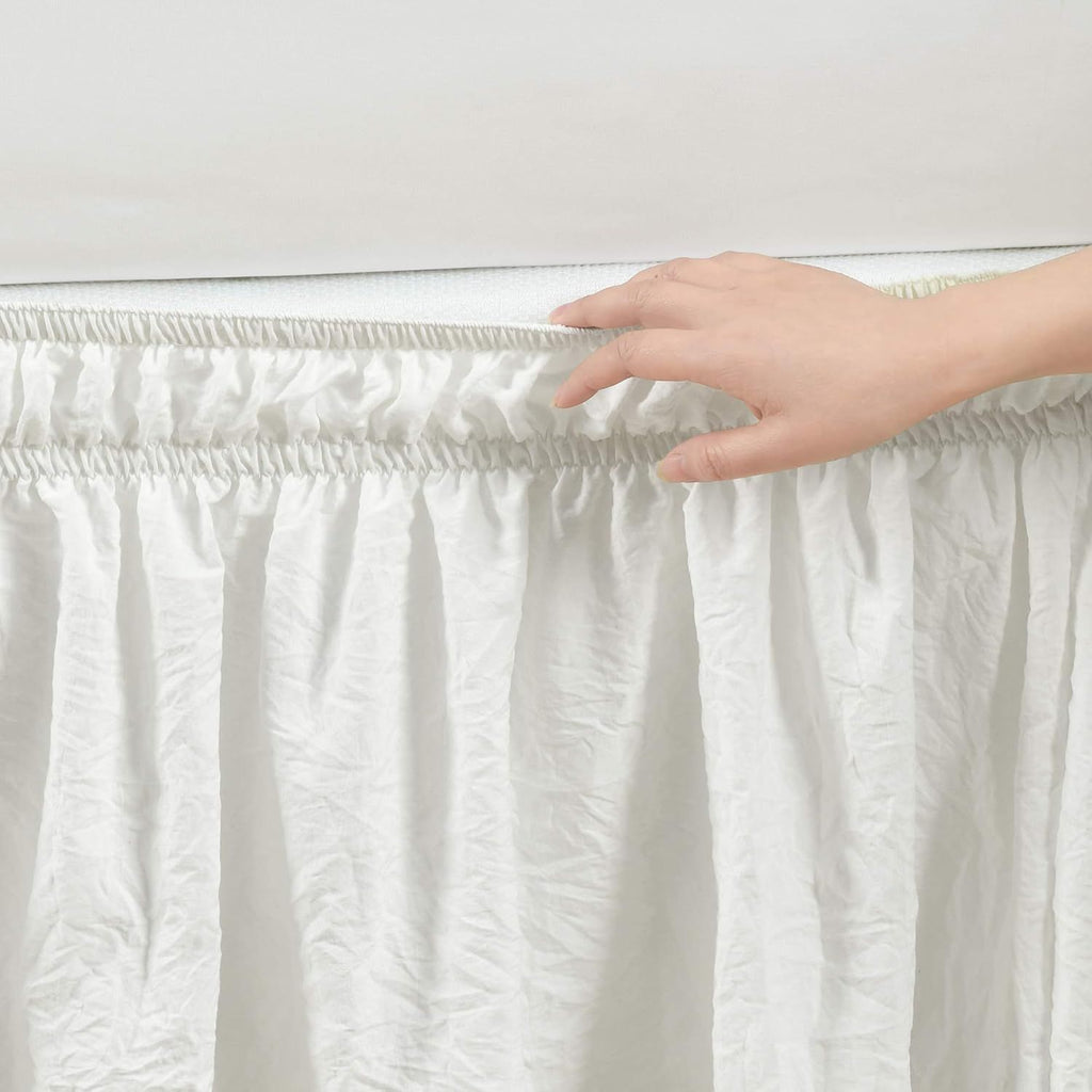 Ruffle Elastic Bed Skirt Detachable - Dustproof Ruffle - Machine Washable Elastic Band Bed Skirt (White)