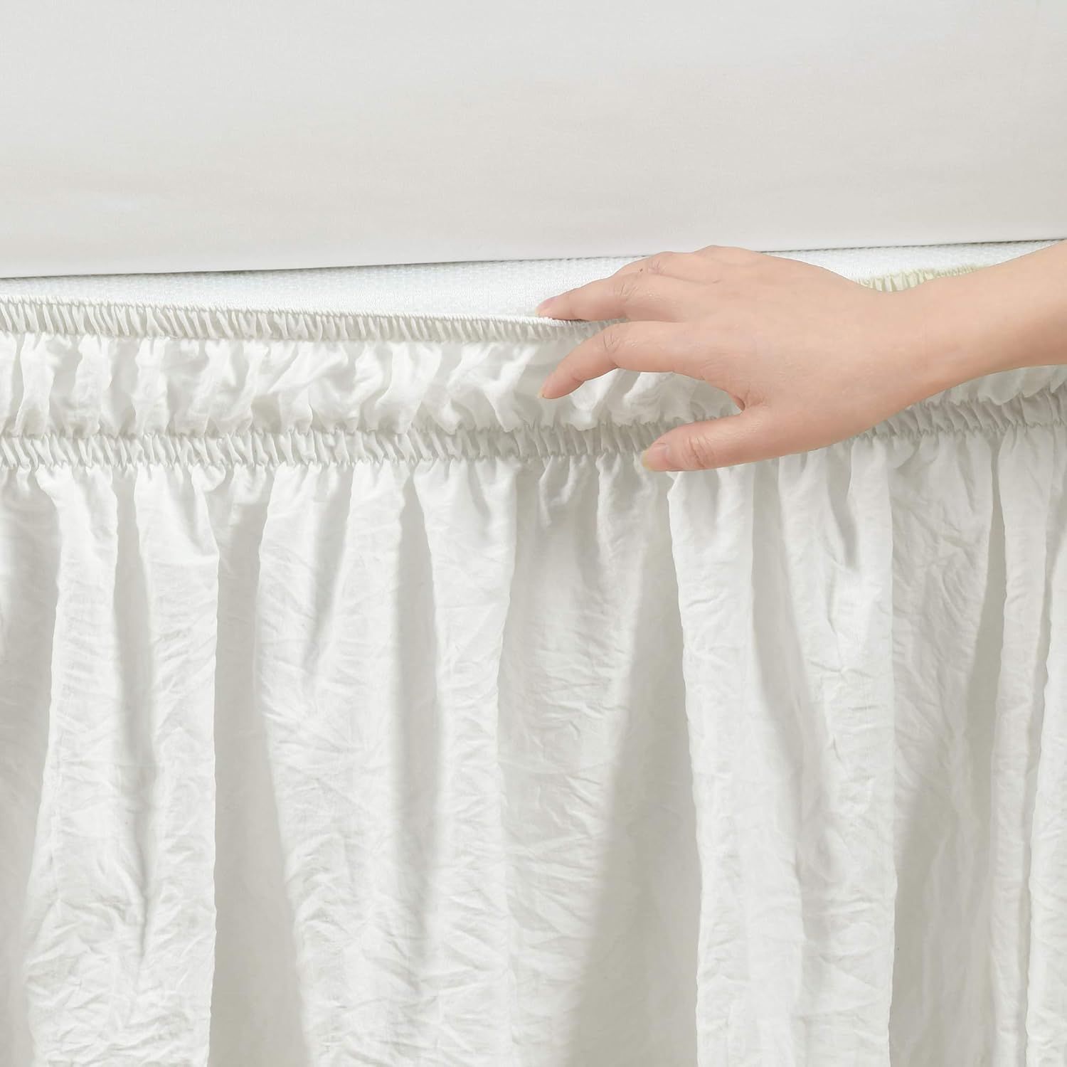 Ruffle Elastic Bed Skirt Detachable - Dustproof Ruffle - Machine Washable Elastic Band Bed Skirt (White)