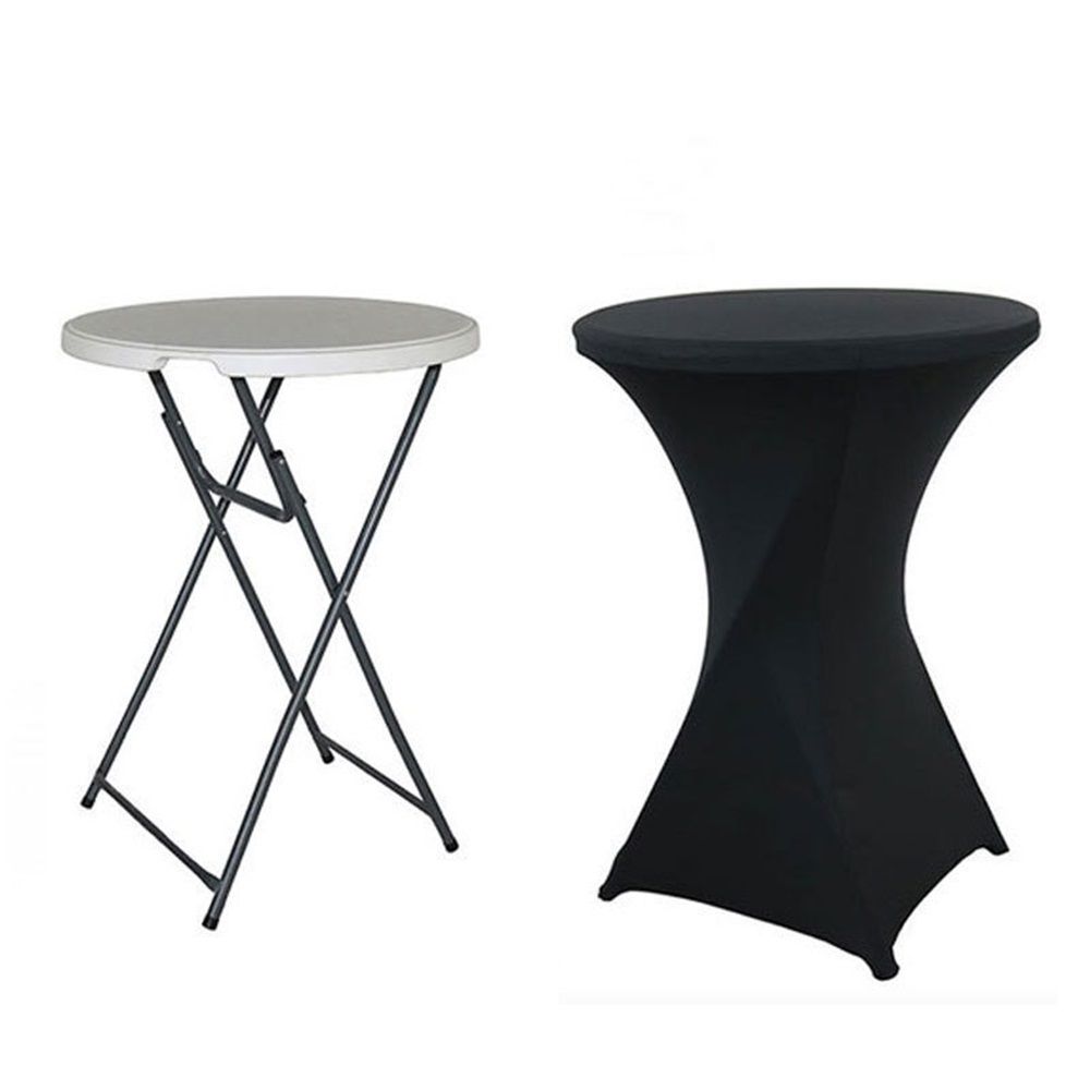 Polyester Black Table Cover, Cocktail Fitted Tablecloths, Round Highboy Stretch Table Covers Cloths for Party, Bar, Wedding, Birthday, Banquet,