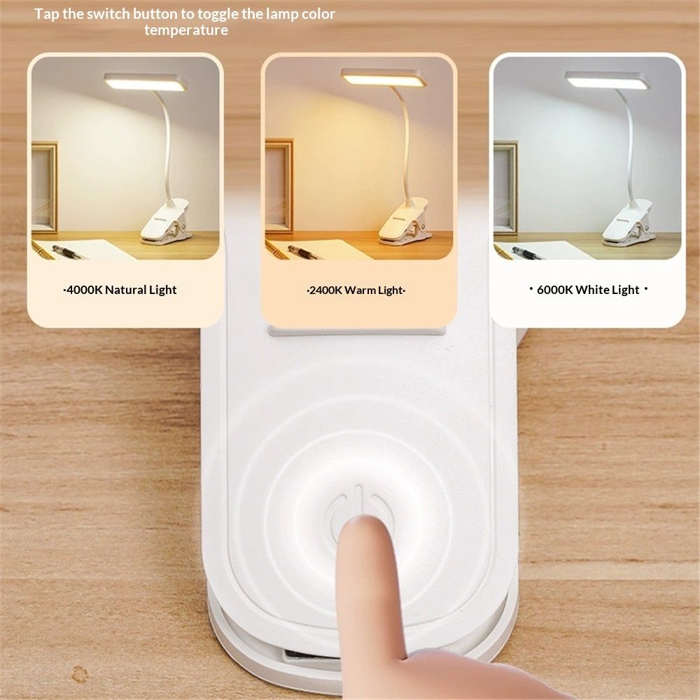 Clip on Light,  Eye Caring  LEDs Book Lights, 3 Brightness & Multiple Color Temperatures LED Desk Lamp Rechargeable Night Lamps for Home, Office and Dorm（Charging 4000）